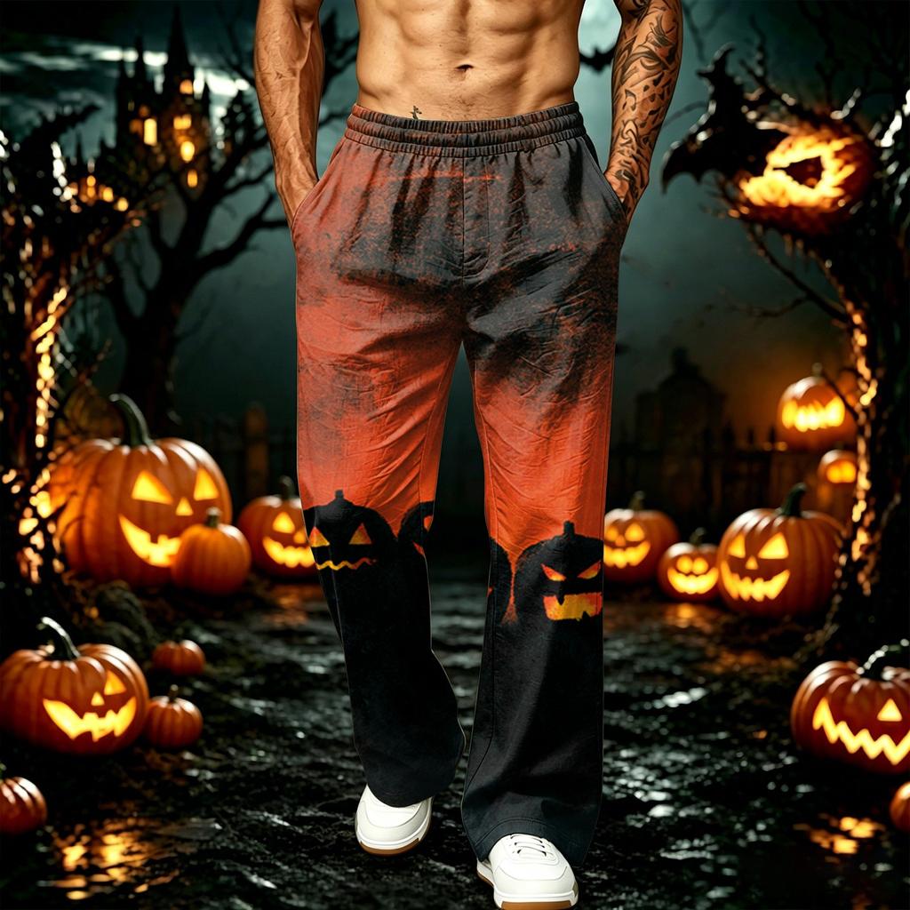 Men's Loose Fit Joggers with Pockets Halloween Printed Sweatpants for Casual Workout
