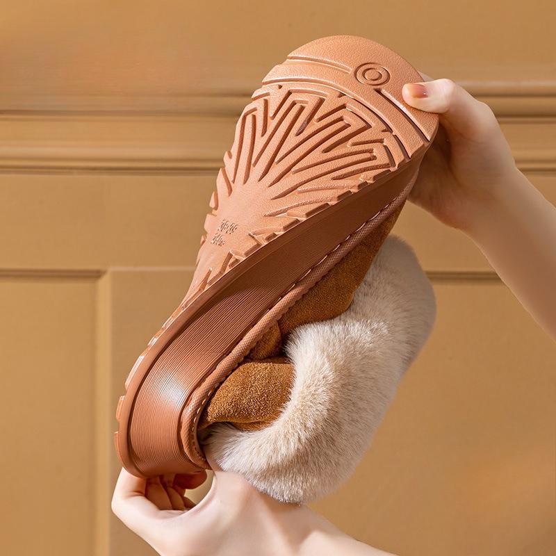 Plush Heel Shoes for Women, Thick-soled Fleece, Anti-slip, and Cute Couple Cotton Shoes for Home Use