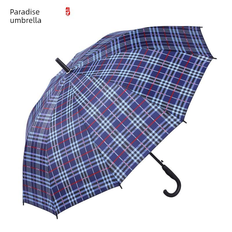 Paradise Umbrella Umbrella Long Handle Umbrella Semi-automatic Checkered Umbrella Men and Women Dual-Use Reinforcement Wind Resistant Umbrella with