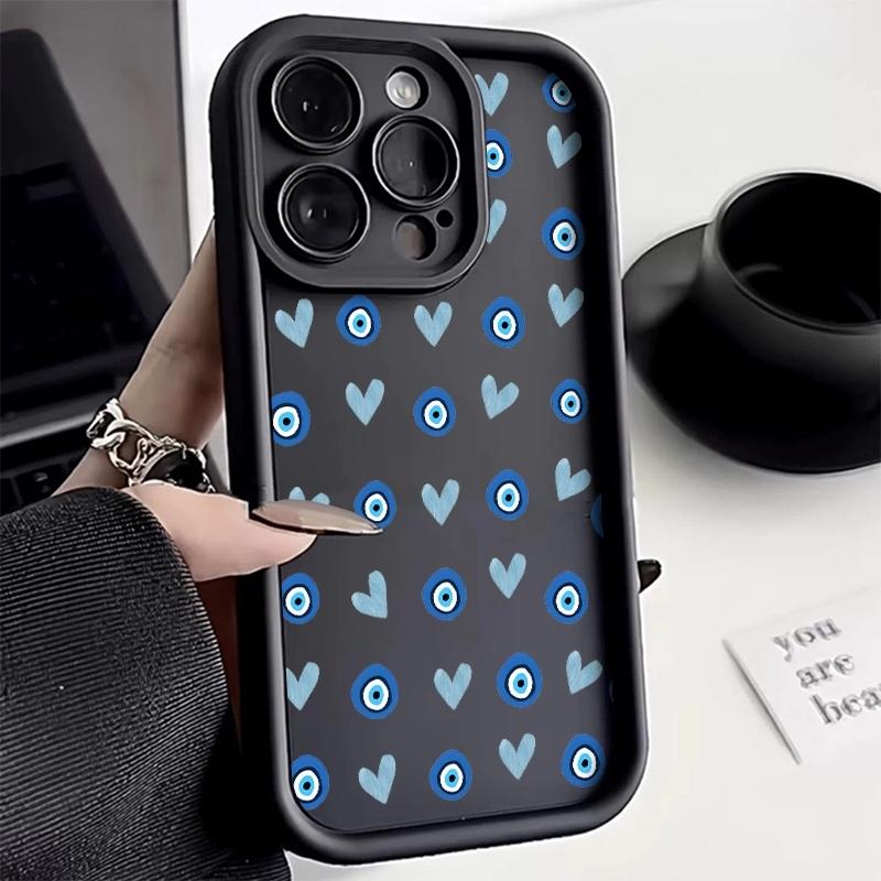 Phone Case Blue Heart-shaped Eyes Pattern For iPhone 17 16 Pro Max 11 13 12 14 15 8 7 Plus XS XR X 16E 17E Shockproof Soft Cover