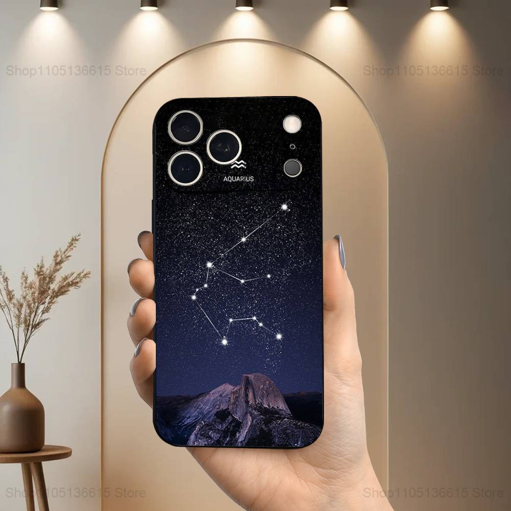 Constellation Art Twelve Case For iPhone 11,12,15,14,13,16,17,Plus,Pro Max,XS,X,XR,SE,Mini,8,7,Soft Silicone Black