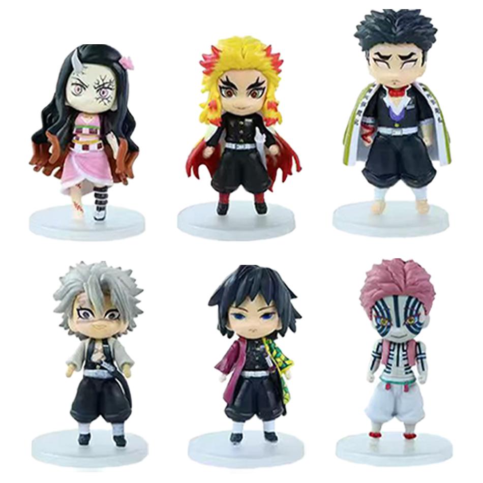 6pcs Anime Demon Slayer Figure Nezuko Tanjirou Zenitsu Inosuke Kyoujurou Giyuu Kawaii Qposket Figural PVC Model Toy Collect