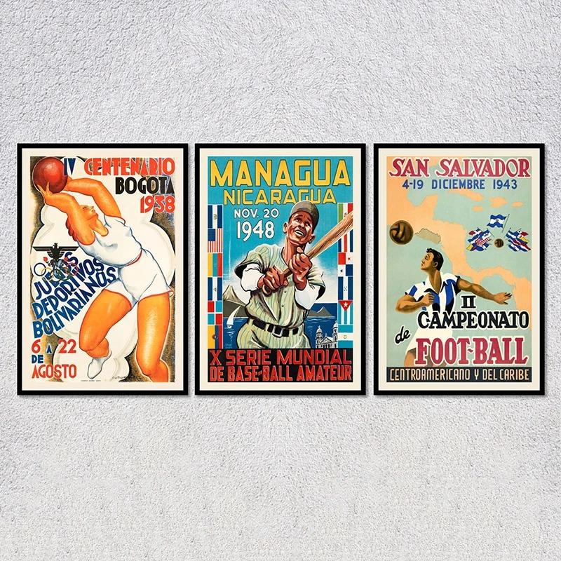 Retro Sports Poster Vintage Travel Wall Art Boxing Rugby Football Basketball Canvas Painting Pictures For Home Decoration