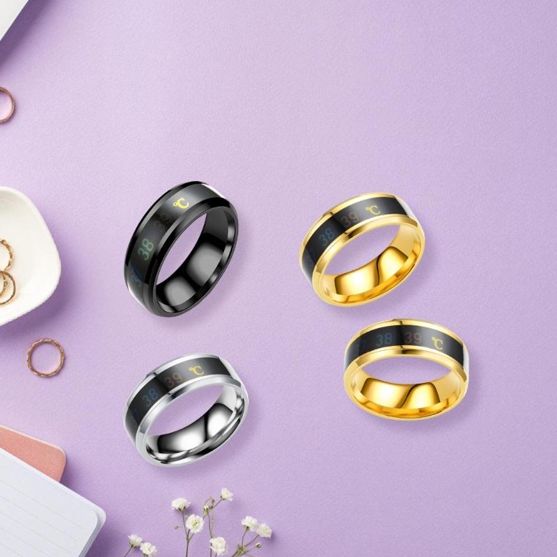 Intelligent Temperature Sensitive Stainless Steel Ring for Couples and Health Lovers Waterproof Jewelry Wedding Gift