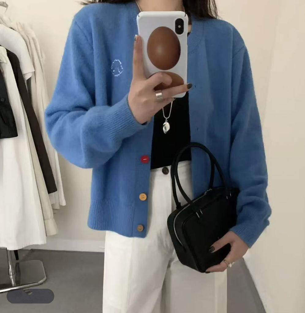Gentle Wind Simple Age-reducing Embroidered Knitted Cardigan Women's Small Long-sleeved Basic Single-breasted Sweater Cardigan
