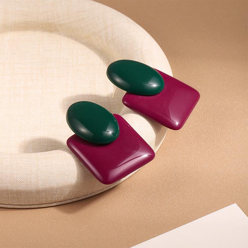 

High-End Red Geometric Sterling Silver Square Earrings for Women - Fashionable, Atmospheric, and Unique Studs