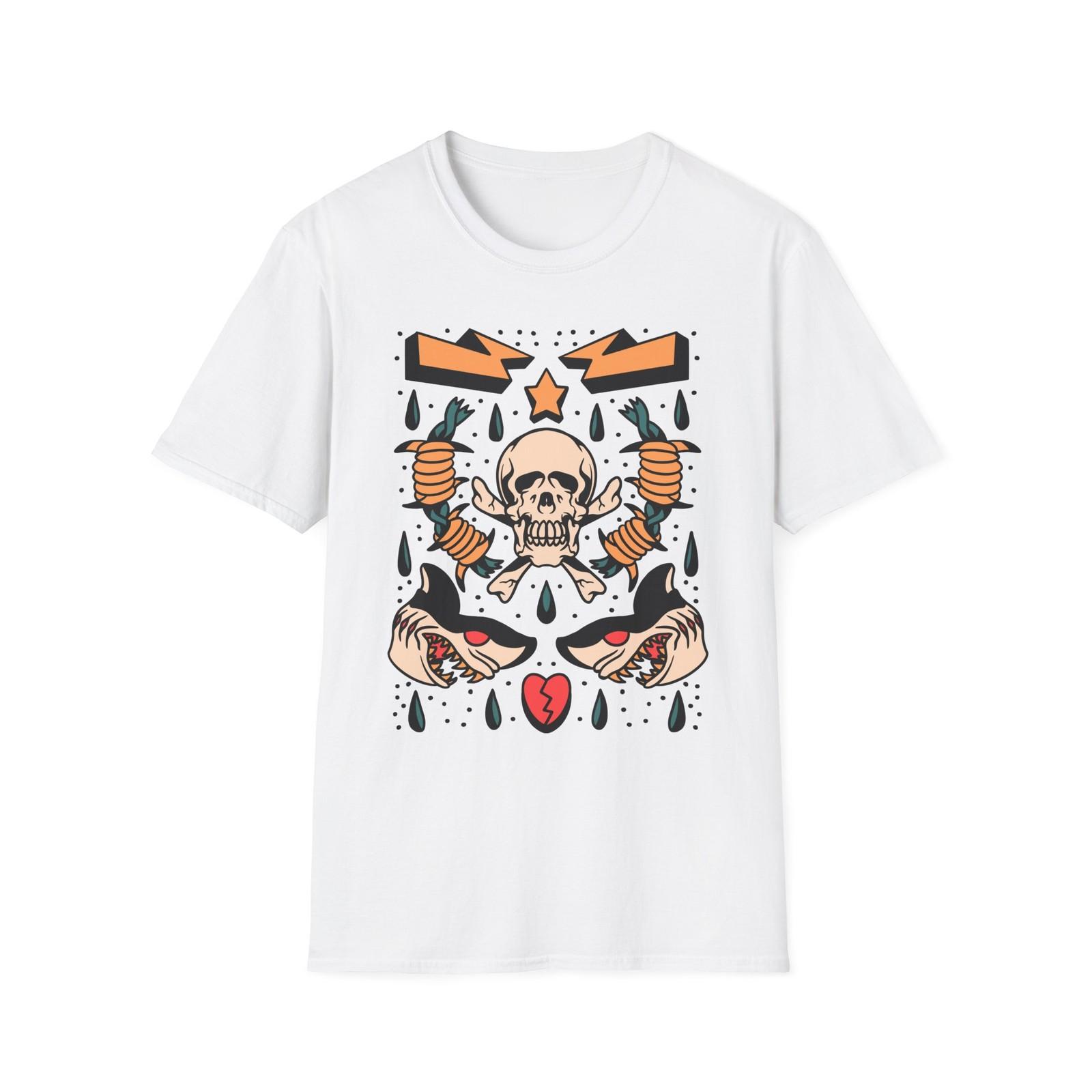 Skull & Shark Unisex Softstyle T-Shirt - Edgy Graphic Tee for Casual S