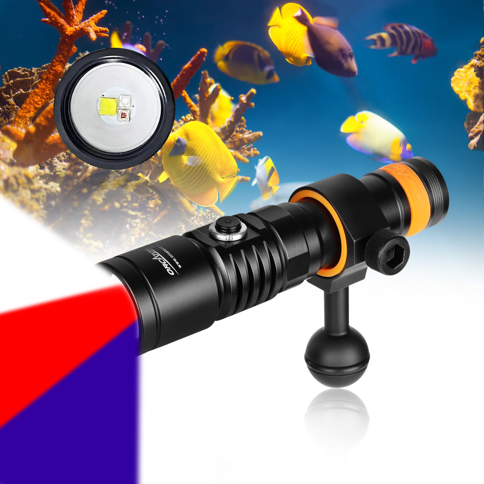 

ORCATORCH D710V Underwater Video Lamp 2000 Light Source 120 Degree Wide Luminous Flux Water Lung for Underwater Photography and Fluorescent Night