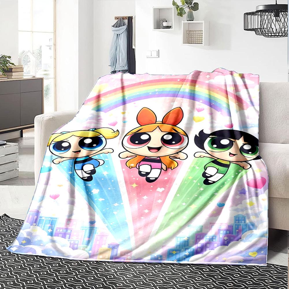1pc Powerpuff1 Blanket, Gift, for Men and Women, Soft Blanket, Good for Sofa Bed Couch Travel, Lightweight Flannel Blanket