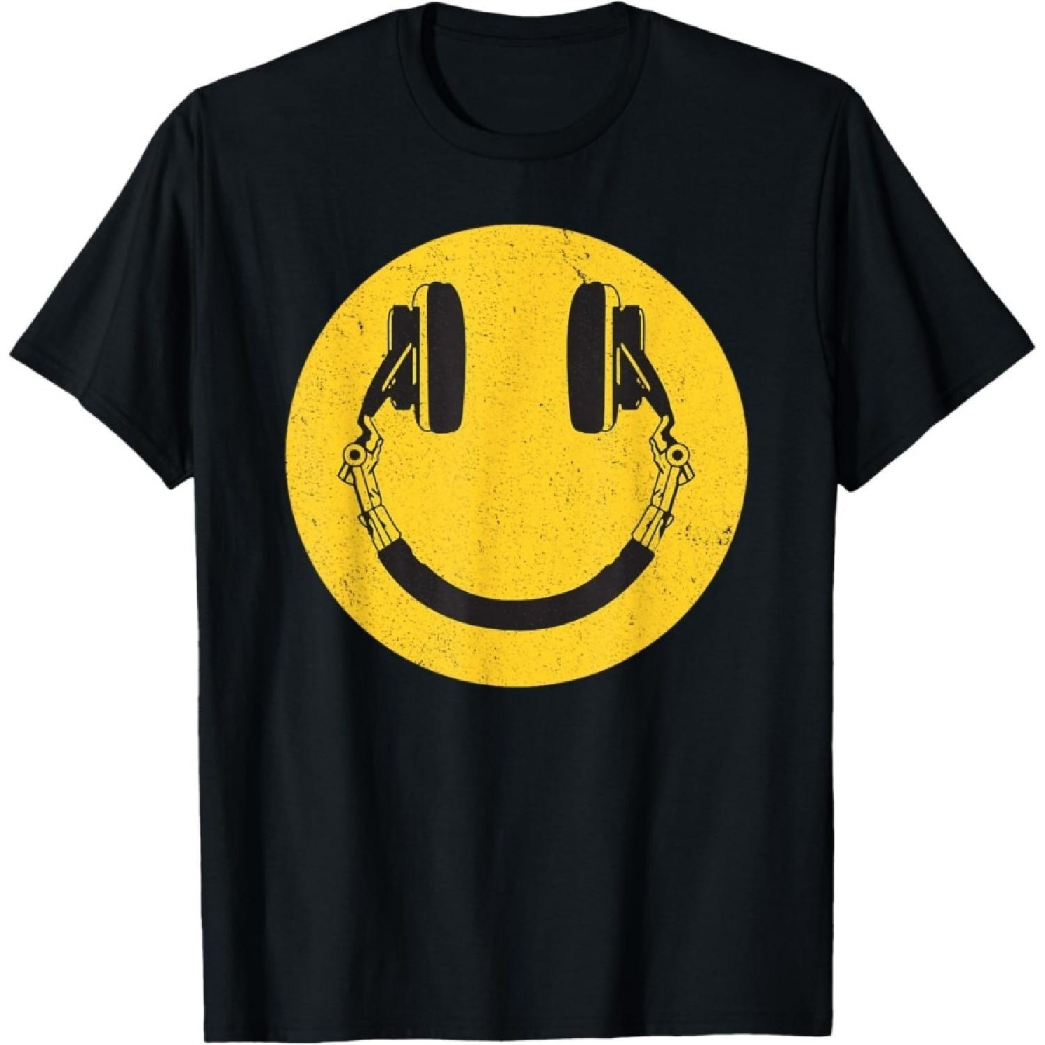 Evports Retro Smile Music Face Headphones 90s Men Women Vintage T-Shirt S