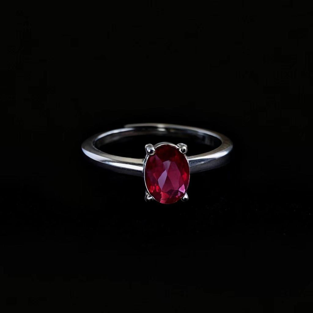 Niche Design Cultivates Ruby Sapphire Coconut Round Four-Claw Ring Women'S Fashion Simplicity Cultivates Colorful Treasure Women'S Ring