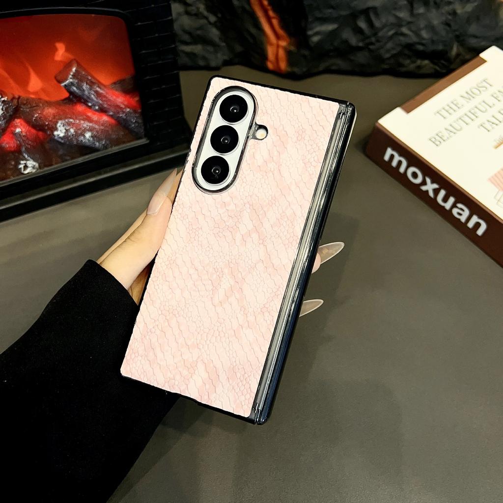 Light Luxury Elegant Snake Skin Leather Phone Case for Samsung Galaxy Z Fold 7 6 5 4 FE Magnetic Shockproof Mobile Cover Shell