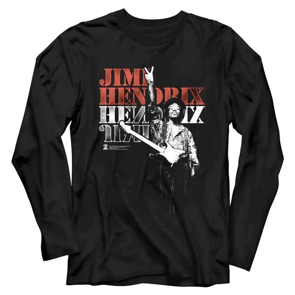 Jimi Hendrix Rocking for Peace Mens Long Sleeve T Shirt Guitar Woodstock Concert XXL
