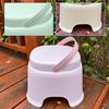 Adorable non-slip plastic stool for kids' bath and shoe changing - durable, portable, and waterproof.