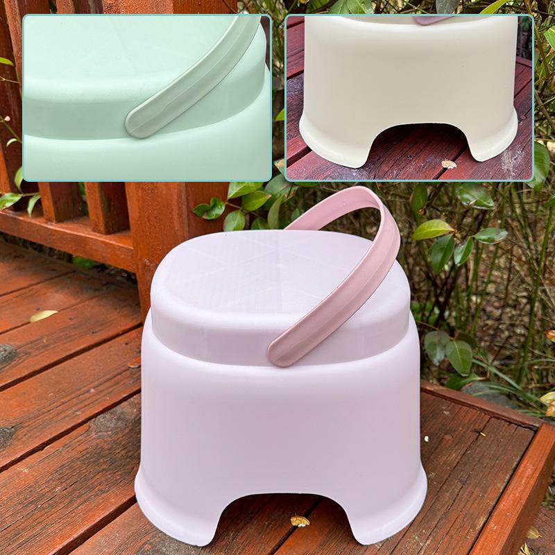 Adorable non-slip plastic stool for kids' bath and shoe changing - durable, portable, and waterproof.