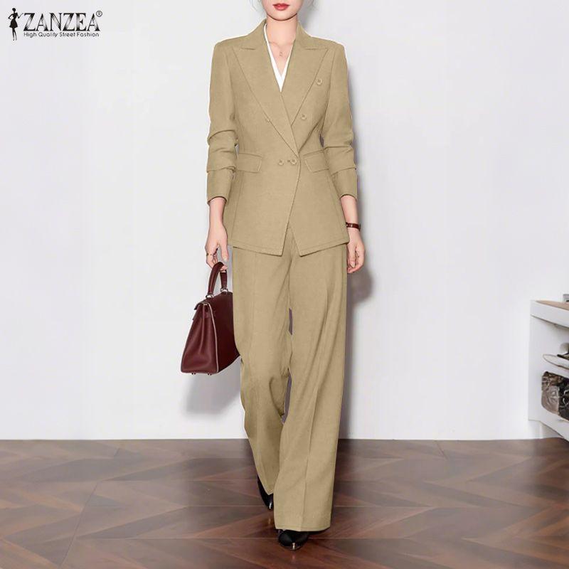 ZANZEA Trajes casuales de dos piezas para mujer con blazer de manga larga y pantalones