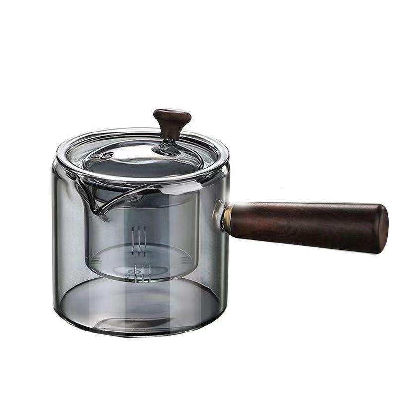 High-Temperature Resistant Borosilicate Glass Teapot with Red Sandalwood Side Handle for Electric Ceramic Stove Tea Making