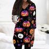 Womens Tops V-neck 3/4 Sleeve Blouses Casual Mid-length Shirts Fashion Halloween Print Tunic Tops With Pockets