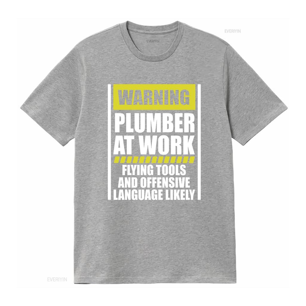 Warning Plumber At Work Funny Flying Tools Offensive Language T Shirt Up To 5xl Vintage Unisex Versatile