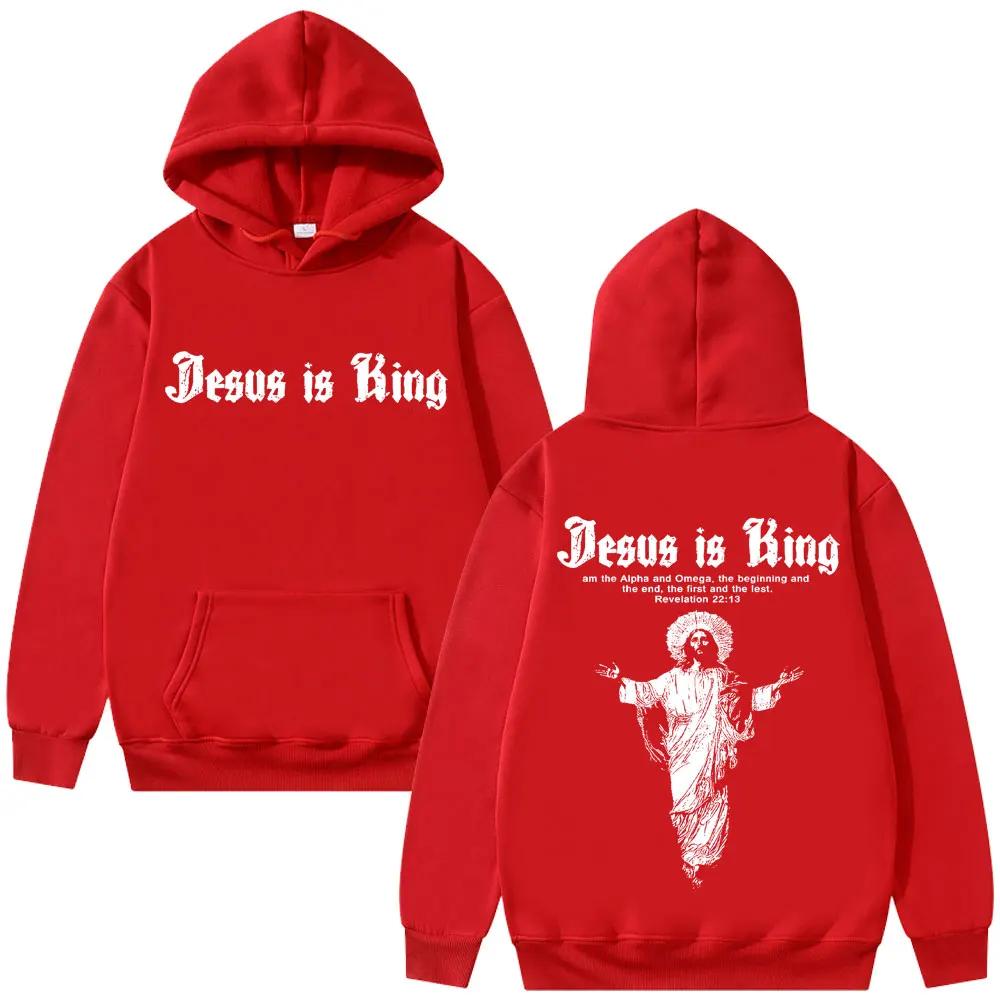 Jesus Is King Print Men Hoodie Religious Outdoor Street Gothic Harajuku Casual Fashion Long-sleeve Autumn Top
