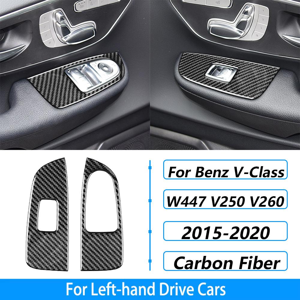 For Mercedes-Benz V-Class W447 V250 V260 2015-2020 Carbon Fiber Multimedia Door Window Lift Trim Set Car Accessories Sticker