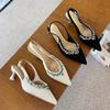 693-5 One-word sandals women's French 2025 summer new versatile women's pointed sexy rhinestone versatile shoes women
