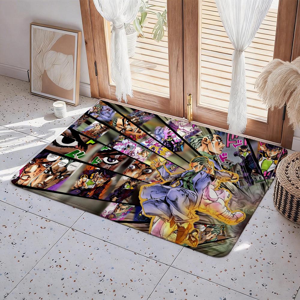 Anime J JoJo's Bizarre A Adventure Podložka k dveřím Ekologická Flanelová Rohožka Protiskluzová Bez zápachu Vnitřní Kobereček Měkký Krátký Plyš Domácí Podložka