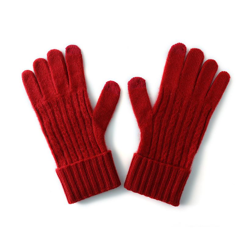 Touch Screen Gloves Cashmere Autumn and Winter New Style Unisex Striped Warm Cycling Windproof Knitted Five Finger