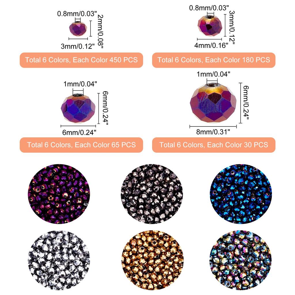PH PandaHall 4350 Pieces Glass Beads Colorful Beads AB Color Electroplated Beads Rainbow Beads Cut Faceted Accessory Materials Handmade Parts Bracelet