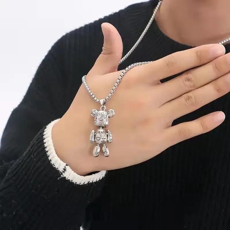 Movable Bear Pendant Necklace Hip Hop Men and Women Punk Couple Sweater Chain Female Bracelet Earring Jewelry Gifts