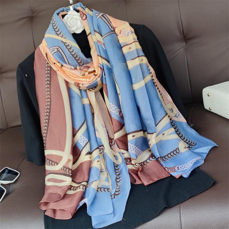 180*90cm muffler fashion Luxury Brand Scarf Women New Style Fashion Color Matching Print Silk Lady Popular Headcloth Beach Shawl