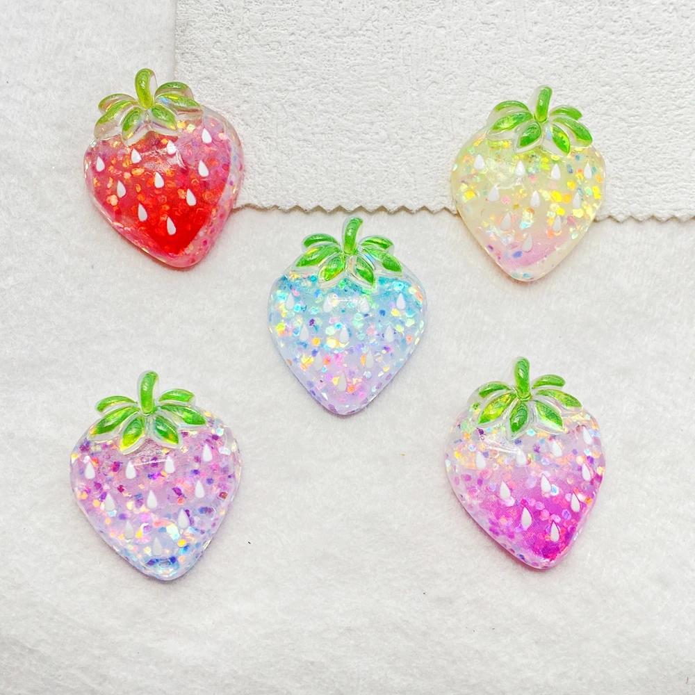 10pcs Glitter Colorful Resin Fruit Strawberry Flat back Stone Figurines Scrapbook DIY Jewelry Decor Crafts