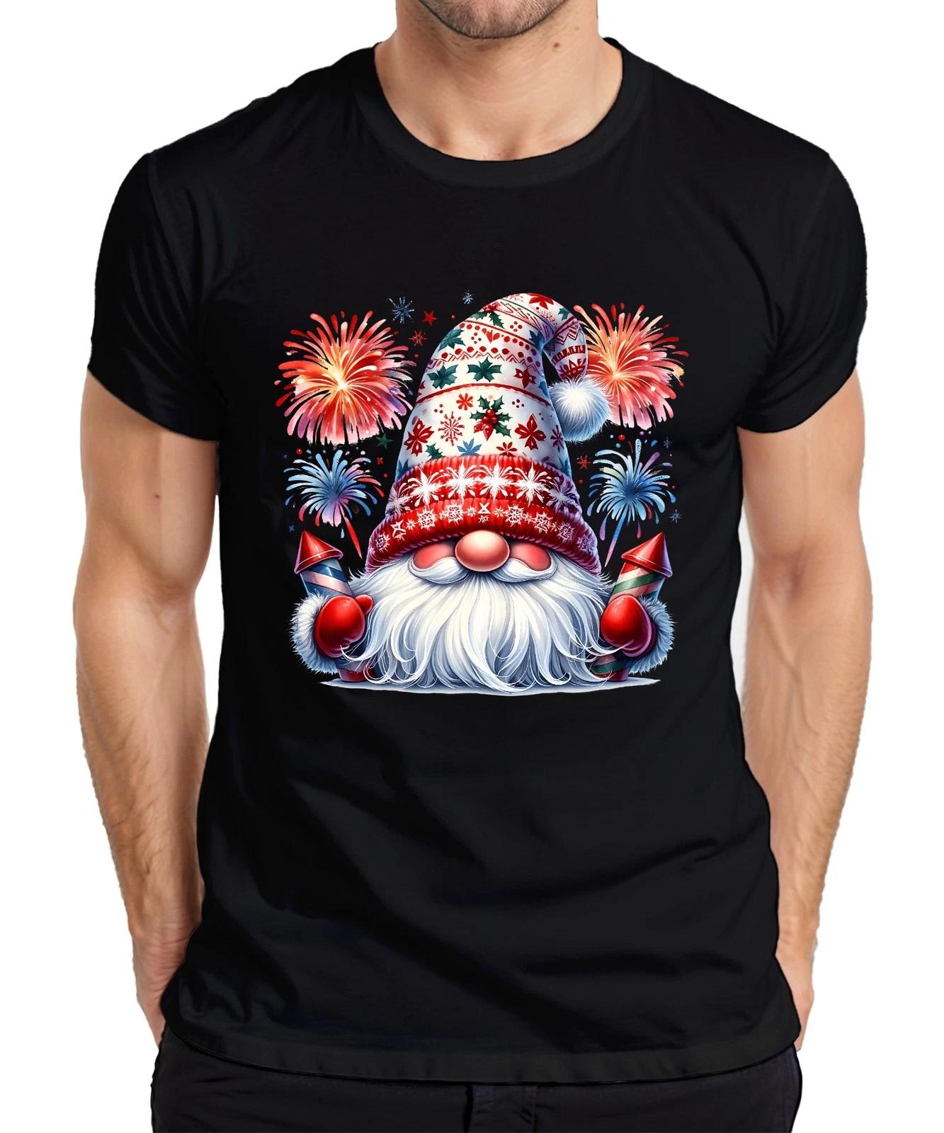 Weihnachtsmann mit Feuerwerk festliche Mütze Gnome Kunst Santa Herren T-Shirt XL