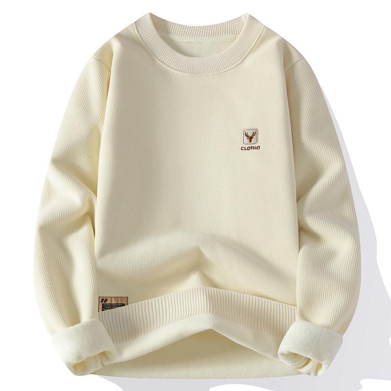 Men's Autumn and Winter Thickened Integrated Velvet Inner with Primer Knitted Sweater Korean Version Versatile Loose Thermal Pullover