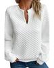 Azura Exchange White Split Neck Quilted Long Sleeve Top