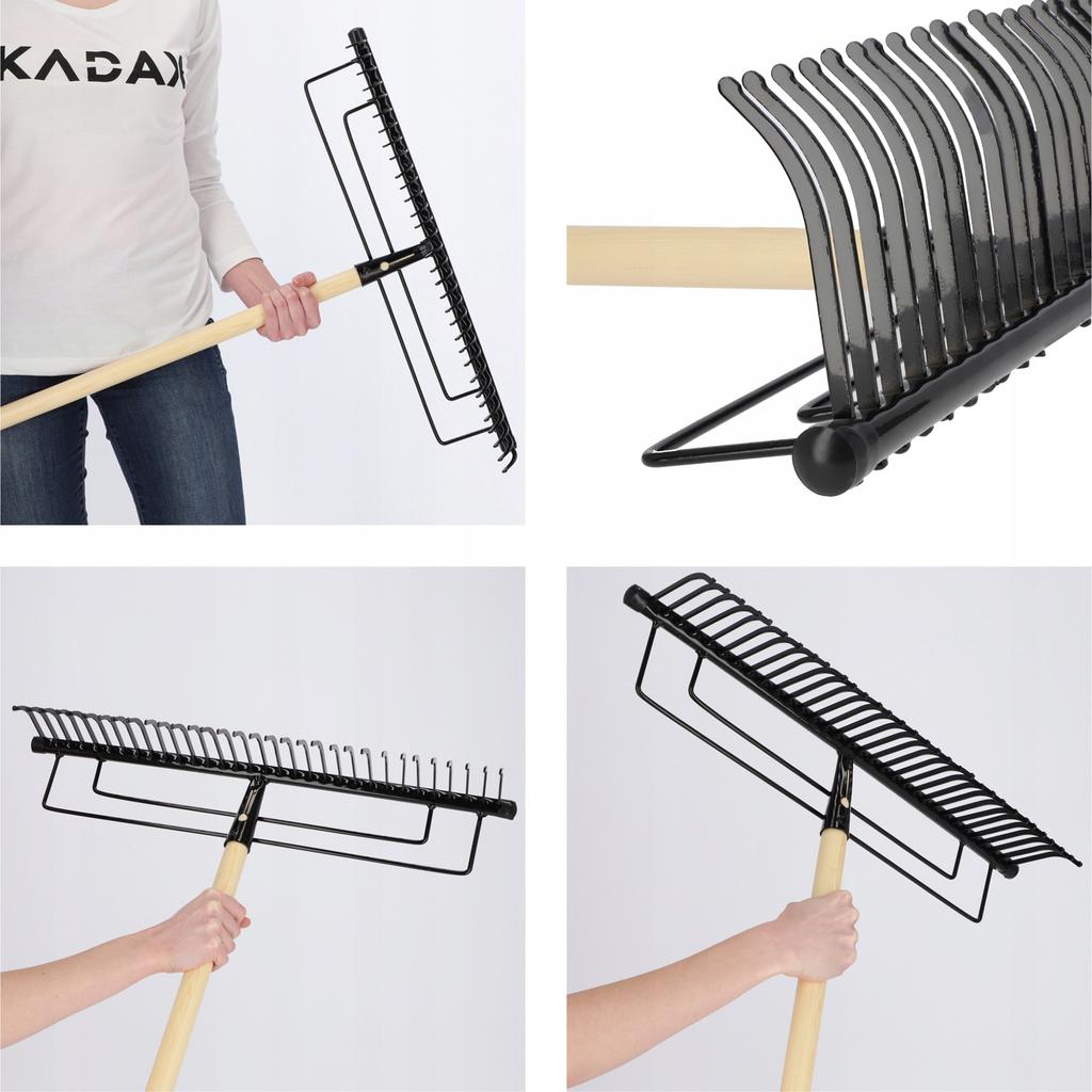 KADAX Grabie metalowe Do Liści Trawy Ogrodowe 165cm Wzmocnione 32 Zębne Trzonek