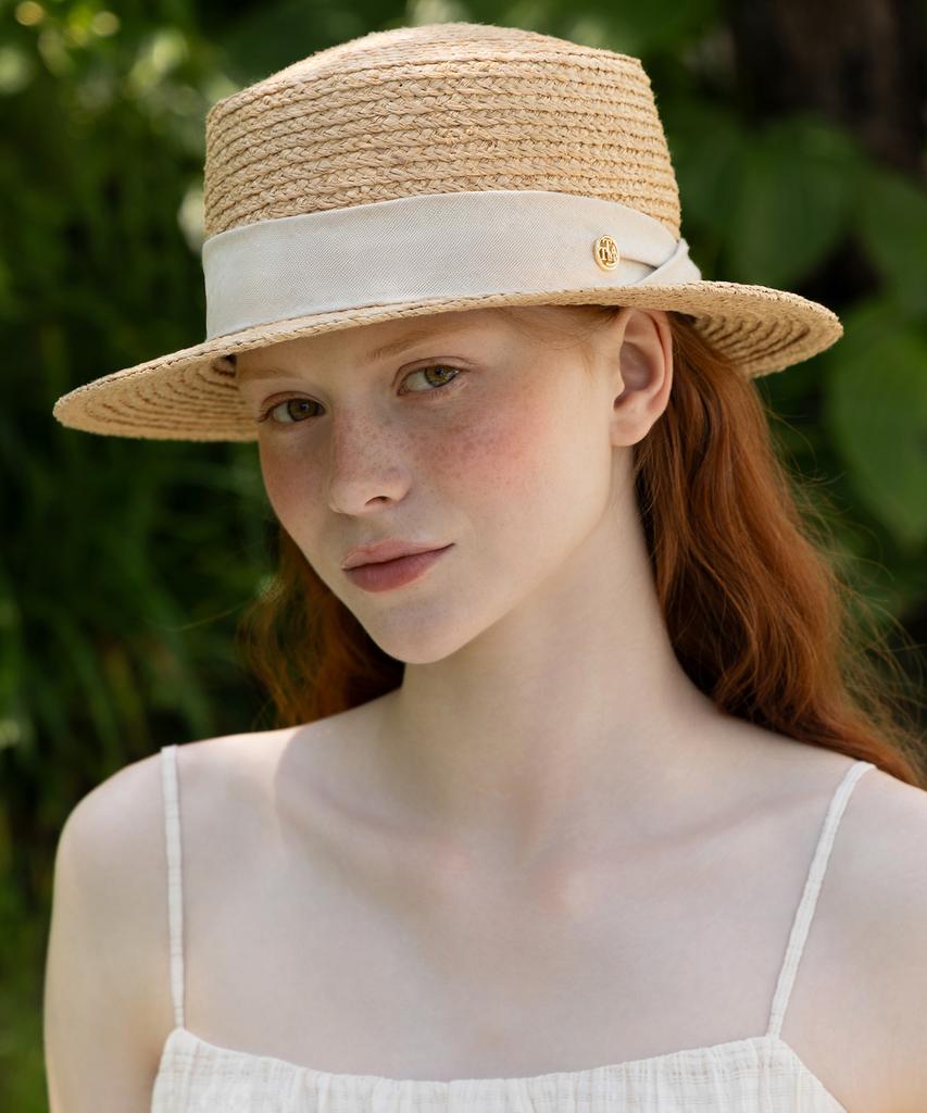 Tatiana Beon Band Natural Raffia Boater Hat Ht8196 Ivory