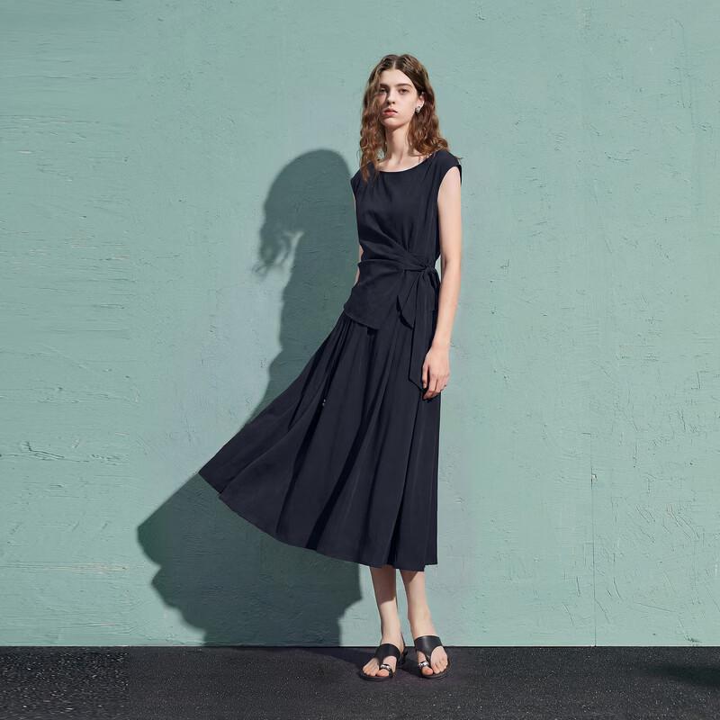 Sancai 2026 Summer Tie-Split Top & Pleated A-Line Skirt Set