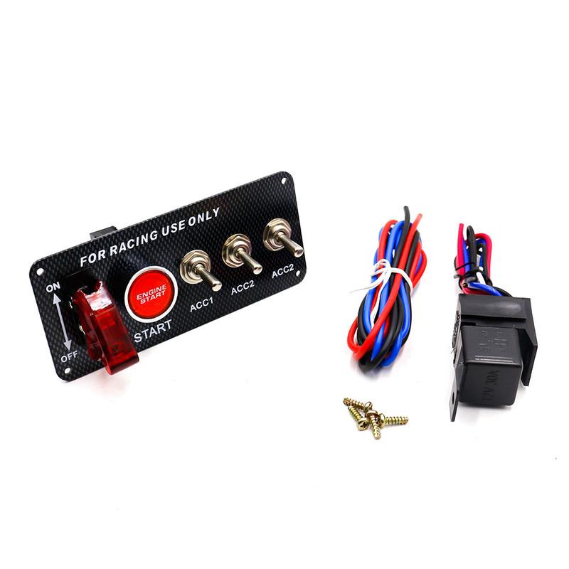 12V Racing Car Ignition Switch Panel Engine Start Stop Ignition Push Buttons LED Toggle Switch Panel Carbon For Truck