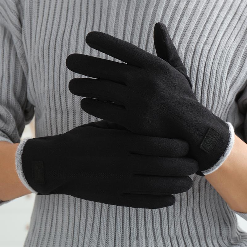 Winter Keep Warm Touch Screen Plus Velvet Inside Suede Mens Gloves Fashion Simple Solid Thicken Man Outdoor Cycling Drive