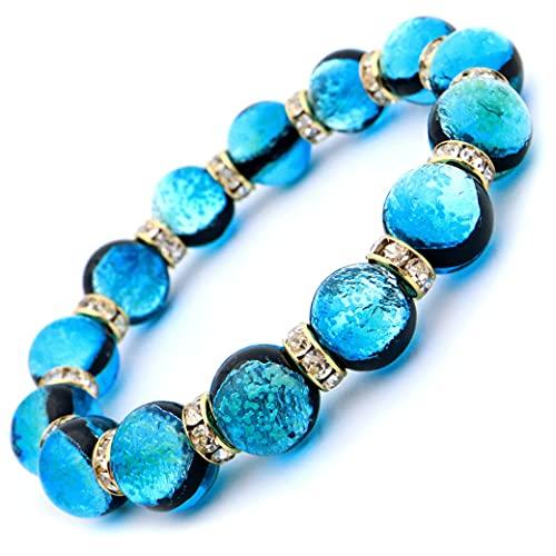 [GOLD STONE] Glowing Firefly Glass Bracelet, Hateruma Blue, Sparkling Okinawan Power Stone, Inner Circumference: Approx. 15cm
