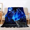 Howling Wolf Print Flannel Plush Throw Blanket – Super Soft, Cozy Throw with Majestic Wolf & Mountain Design for Bedroom or Sofa