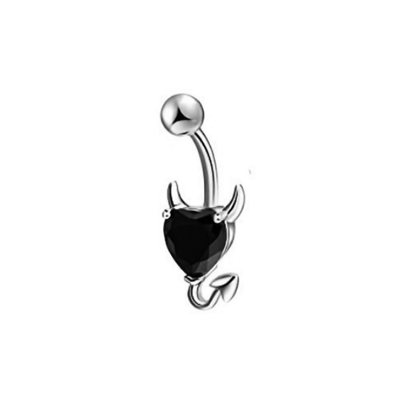 Heart-Shaped Black Navel Ring with Planet and Moon Design