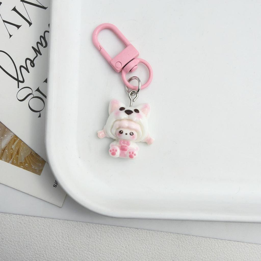 Cute Cartoon Girl Resin Keychain Pendant - Heart Backpack Charm, Holiday Gift for Students & Couples