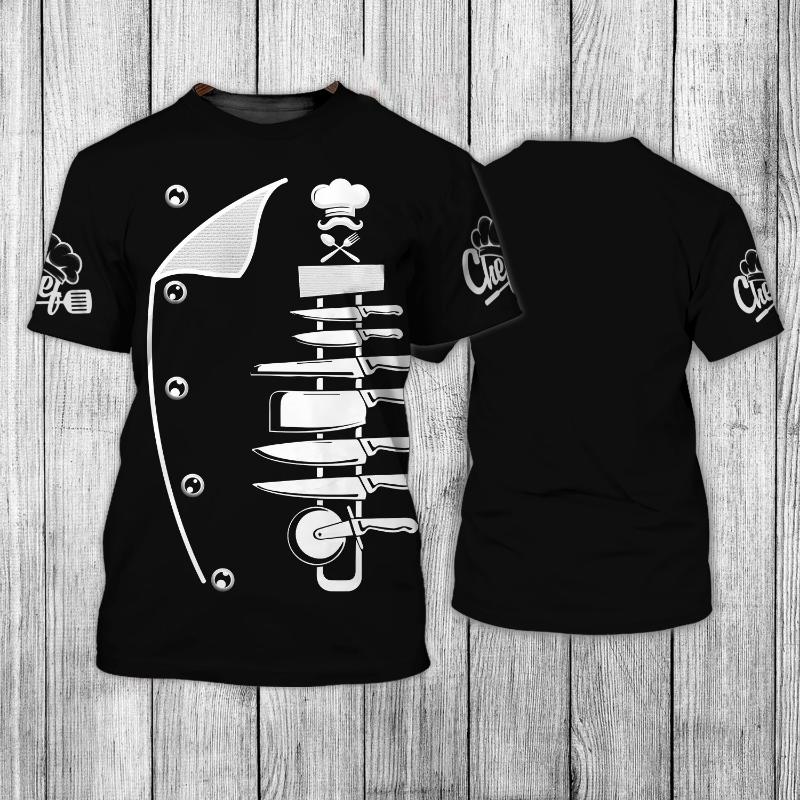 Summer Men's Chef T-shirt, Custom 3D Printed Clothes, Round Neck Short Sleeve Shirt, Fashionable Punk Street Clothes 6XL
