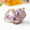 Natural Crystal Chip Epoxy Lying Cat Mini Figurine Desktop Decor Ornament For Home Office Multiple Color Options Festival Gift