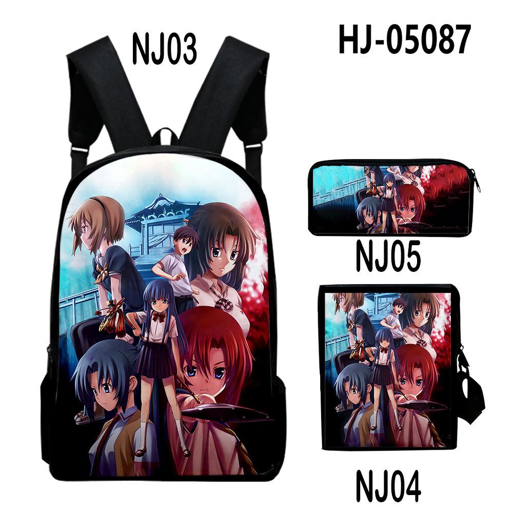 Fashion Novelty When They Cry Higurashi 3D Print 3pcs/Set School Bags Laptop Daypack Backpack Inclined Shoulder Bag Pencil Case