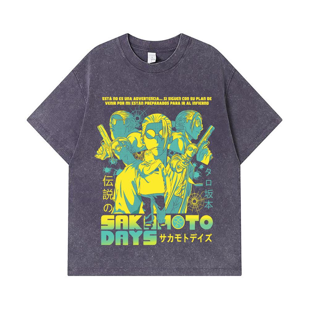 275 GSM Washed T-shirts 100% Cotton Sakamoto Days V6 Taro Print Unisex Heavy Cotton T Shirt