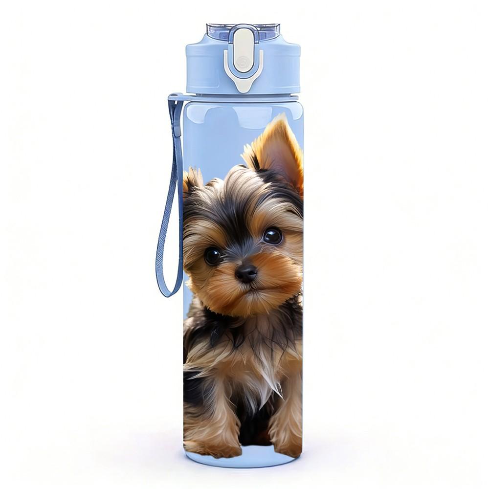 1PC Front Facing Yorkie Puppy 750ml Color Plastic Sports Water Bottle Leakproof Flip Straw Lid Suitable for Sports Office Home Use
