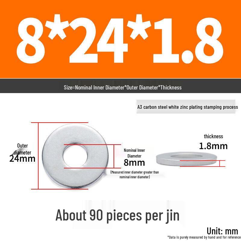 Extra Large Galvanized Metal Flat Washer - Thickened Round Screw Washer M6-M16